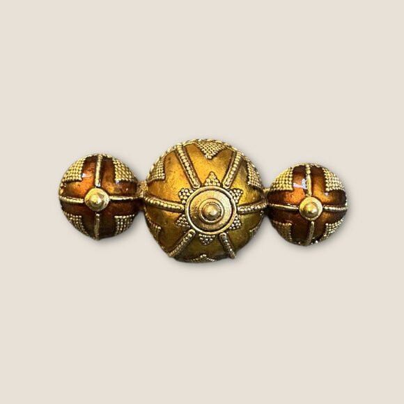 Trio Domed Brown Gold Vintage Brass Brooch - Picture 2 of 4
